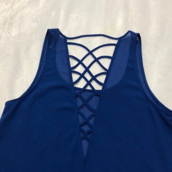 Blue Tank Top Criss Cross‎ Back Sleeveless Casual Blouse Top - Picture 3 of 3